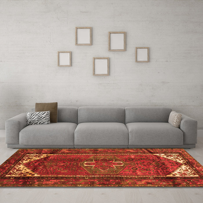 Machine Washable Persian Orange Traditional Area Rugs in a Living Room, wshtr155org