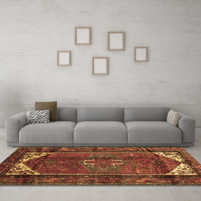 Machine Washable Persian Brown Traditional Rug in a Living Room,, wshtr155brn