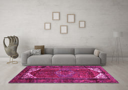 Machine Washable Persian Pink Traditional Rug in a Living Room, wshtr155pnk