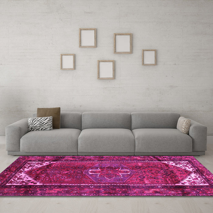 Machine Washable Persian Pink Traditional Rug in a Living Room, wshtr155pnk