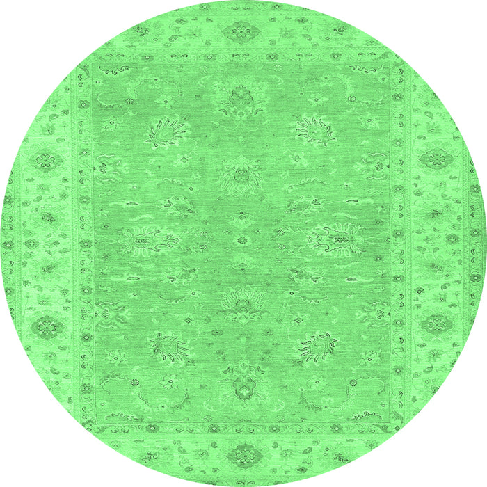 Round Oriental Emerald Green Traditional Rug, tr1560emgrn