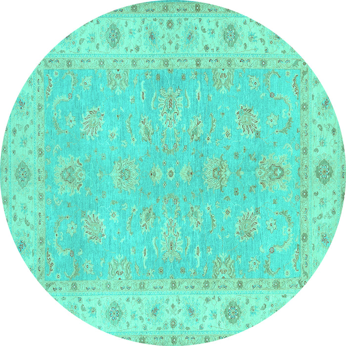 Round Oriental Turquoise Traditional Rug, tr1560turq