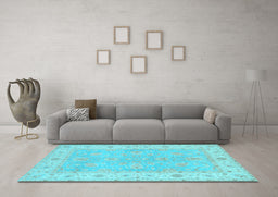 Machine Washable Oriental Light Blue Traditional Rug in a Living Room, wshtr1560lblu