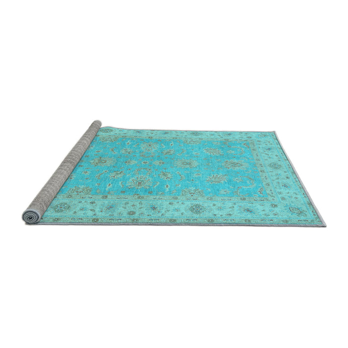 Sideview of Machine Washable Oriental Light Blue Traditional Rug, wshtr1560lblu