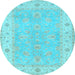 Round Machine Washable Oriental Light Blue Traditional Rug, wshtr1560lblu