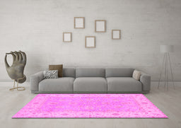 Machine Washable Oriental Pink Traditional Rug in a Living Room, wshtr1560pnk
