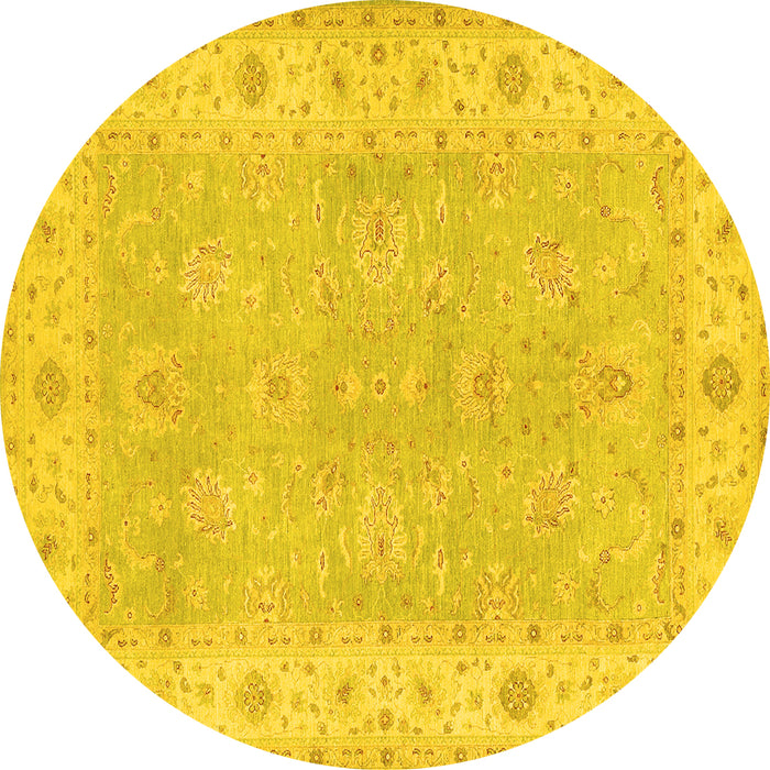 Round Oriental Yellow Traditional Rug, tr1560yw