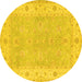 Round Oriental Yellow Traditional Rug, tr1560yw