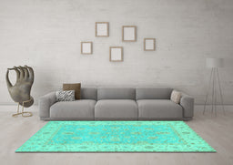 Machine Washable Oriental Turquoise Traditional Area Rugs in a Living Room,, wshtr1560turq