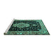 Sideview of Machine Washable Medallion Turquoise Traditional Area Rugs, wshtr1561turq