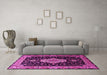 Machine Washable Medallion Pink Traditional Rug in a Living Room, wshtr1561pnk