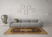 Machine Washable Medallion Brown Traditional Rug in a Living Room,, wshtr1561brn