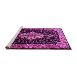 Sideview of Machine Washable Medallion Pink Traditional Rug, wshtr1561pnk