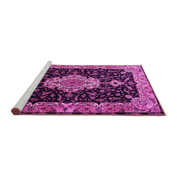 Sideview of Machine Washable Medallion Pink Traditional Rug, wshtr1561pnk