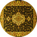 Round Machine Washable Medallion Yellow Traditional Rug, wshtr1561yw