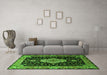 Machine Washable Medallion Green Traditional Area Rugs in a Living Room,, wshtr1561grn