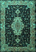 Machine Washable Medallion Turquoise Traditional Area Rugs, wshtr1561turq