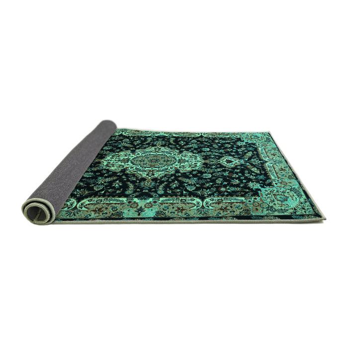 Sideview of Medallion Turquoise Traditional Rug, tr1561turq