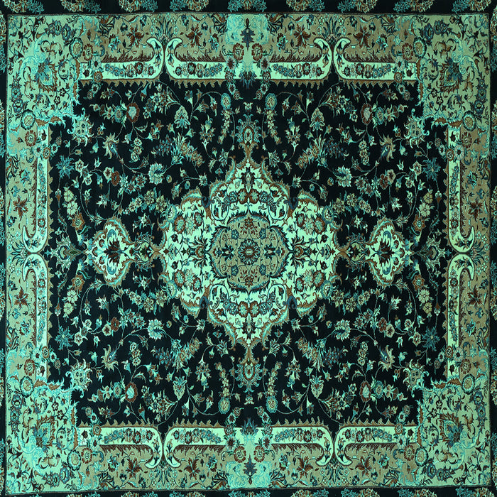Square Medallion Turquoise Traditional Rug, tr1561turq