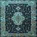 Square Machine Washable Medallion Light Blue Traditional Rug, wshtr1561lblu