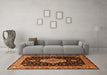 Machine Washable Medallion Orange Traditional Area Rugs in a Living Room, wshtr1561org