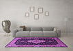 Machine Washable Medallion Purple Traditional Area Rugs in a Living Room, wshtr1561pur