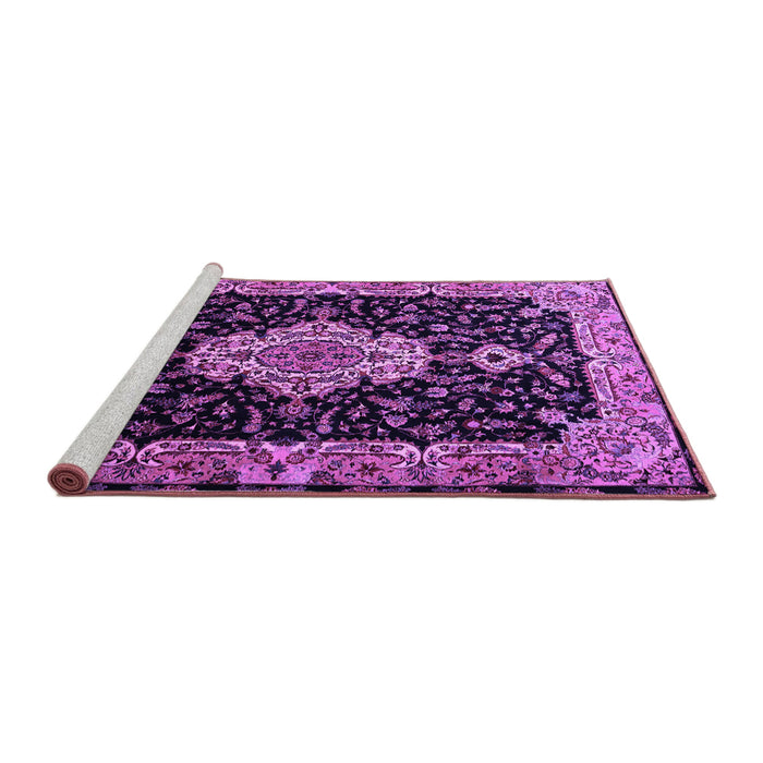 Sideview of Machine Washable Medallion Purple Traditional Area Rugs, wshtr1561pur