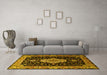 Machine Washable Medallion Yellow Traditional Rug in a Living Room, wshtr1561yw