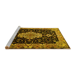 Sideview of Machine Washable Medallion Yellow Traditional Rug, wshtr1561yw