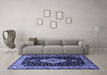 Machine Washable Medallion Blue Traditional Rug in a Living Room, wshtr1561blu