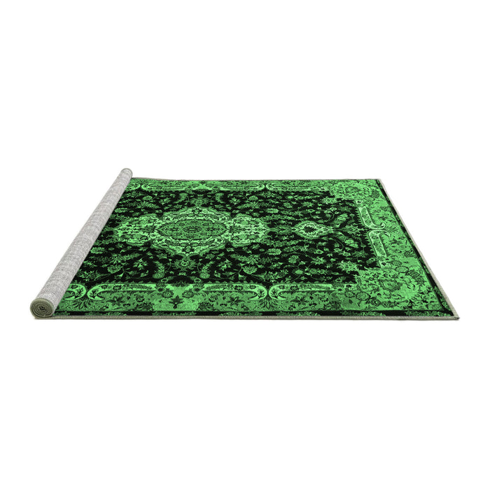 Sideview of Machine Washable Medallion Emerald Green Traditional Area Rugs, wshtr1561emgrn