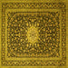 Square Machine Washable Medallion Yellow Traditional Rug, wshtr1562yw