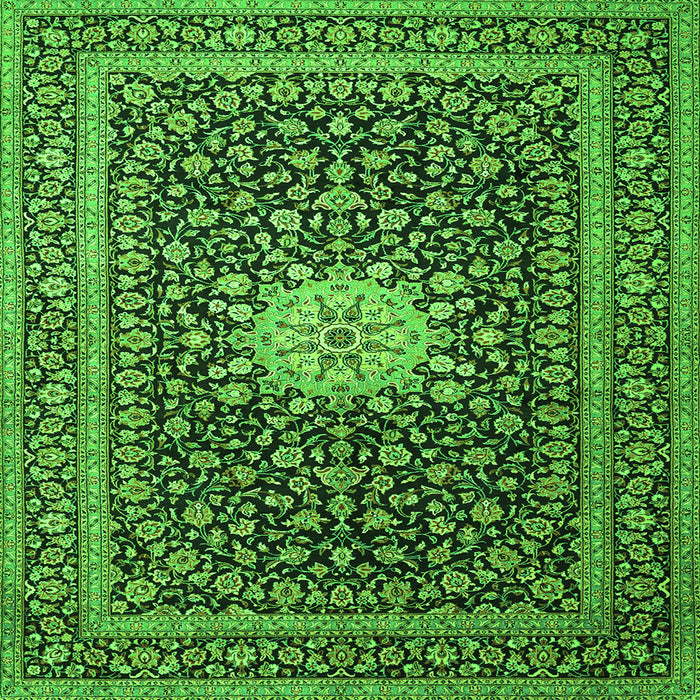 Round Machine Washable Medallion Green Traditional Area Rugs, wshtr1562grn