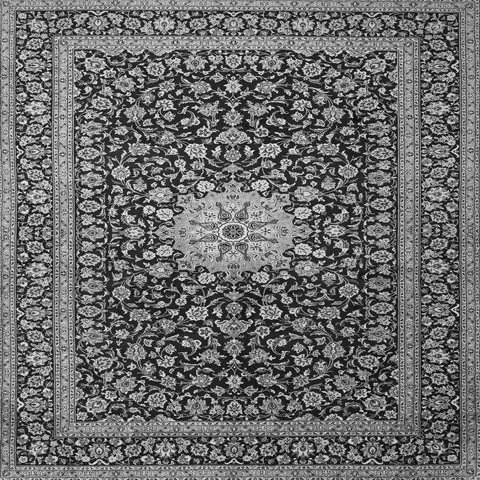 Round Machine Washable Medallion Gray Traditional Rug, wshtr1562gry