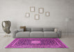 Machine Washable Medallion Pink Traditional Rug in a Living Room, wshtr1562pnk