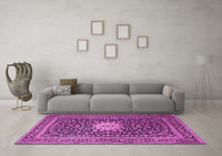 Machine Washable Medallion Pink Traditional Rug, wshtr1562pnk