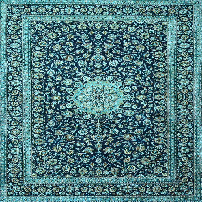 Square Machine Washable Medallion Light Blue Traditional Rug, wshtr1562lblu