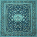 Square Machine Washable Medallion Light Blue Traditional Rug, wshtr1562lblu