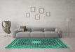 Machine Washable Medallion Turquoise Traditional Area Rugs in a Living Room,, wshtr1562turq