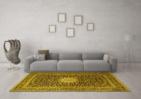 Machine Washable Medallion Yellow Traditional Rug, wshtr1562yw