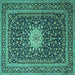 Square Medallion Turquoise Traditional Rug, tr1562turq