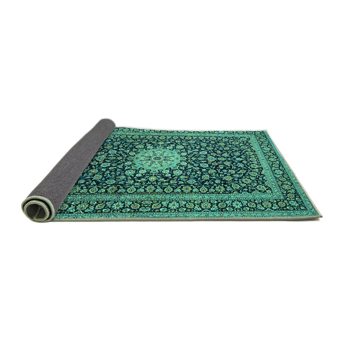 Sideview of Medallion Turquoise Traditional Rug, tr1562turq