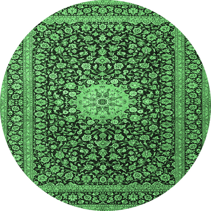 Round Medallion Emerald Green Traditional Rug, tr1562emgrn