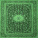 Square Machine Washable Medallion Emerald Green Traditional Area Rugs, wshtr1562emgrn