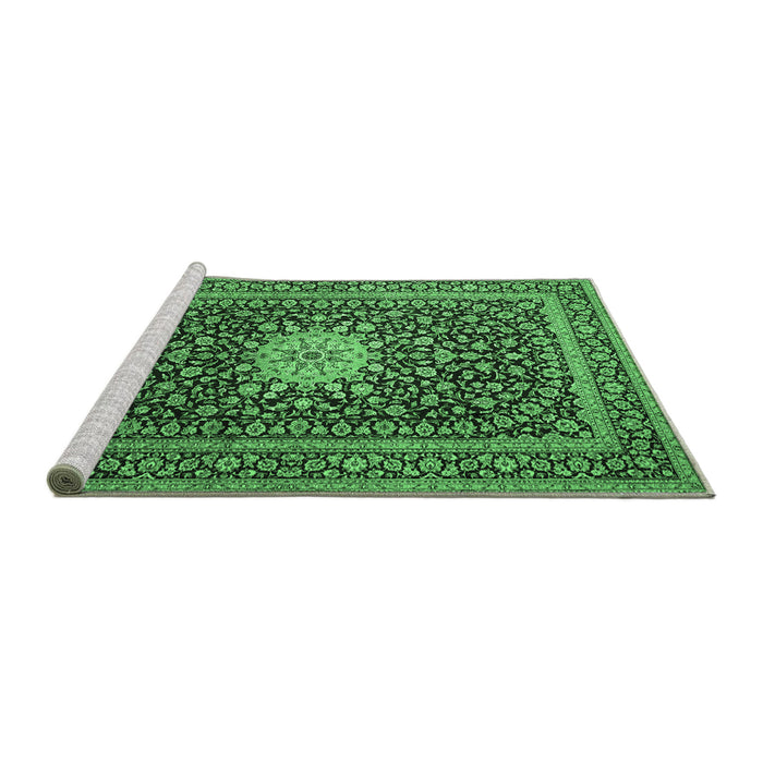 Sideview of Machine Washable Medallion Emerald Green Traditional Area Rugs, wshtr1562emgrn