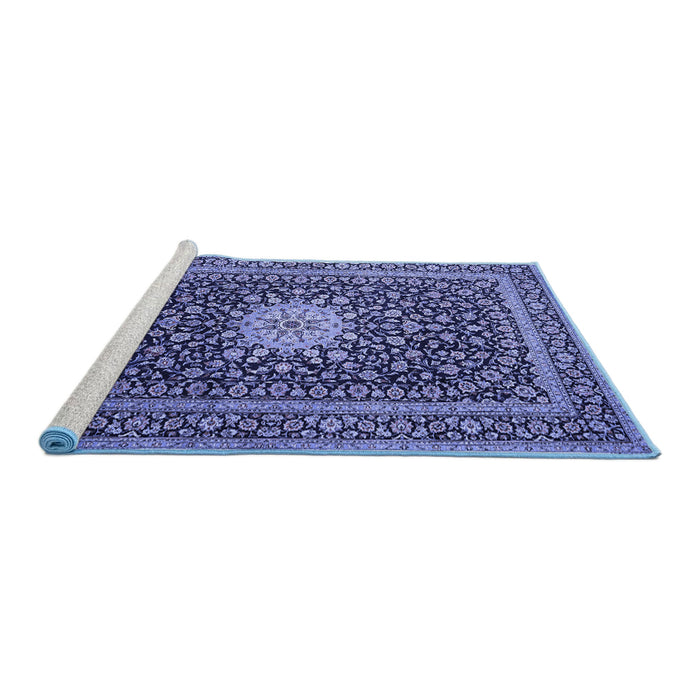 Sideview of Machine Washable Medallion Blue Traditional Rug, wshtr1562blu