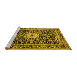 Sideview of Machine Washable Medallion Yellow Traditional Rug, wshtr1562yw