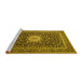 Sideview of Machine Washable Medallion Yellow Traditional Rug, wshtr1562yw