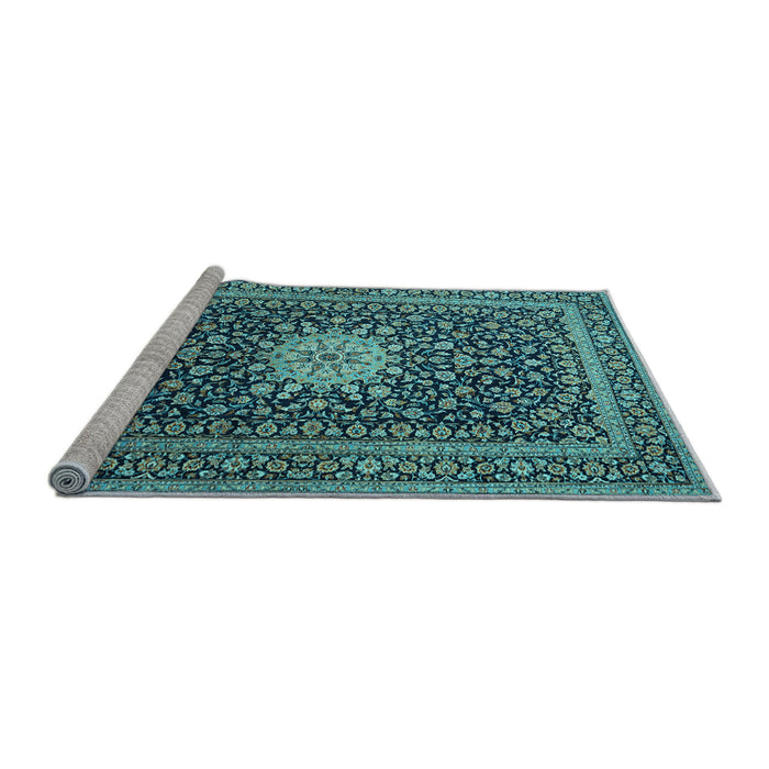 Sideview of Machine Washable Medallion Light Blue Traditional Rug, wshtr1562lblu