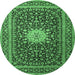 Round Machine Washable Medallion Emerald Green Traditional Area Rugs, wshtr1562emgrn